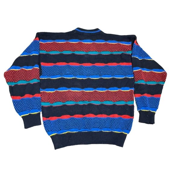 Vtg 90s Coogi Style Sweater Sz XL by Lightning Bolt Black Red Blue Stripe Mens - Picture 3 of 3